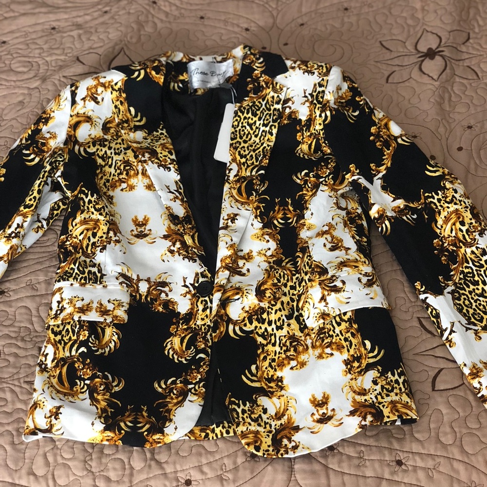 Black, White & Gold Blazer Coat